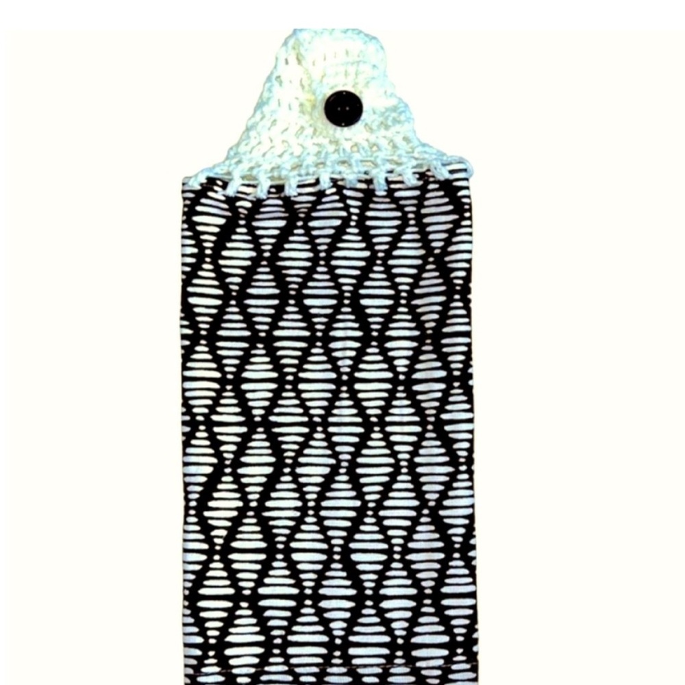 Hand Crafted Black and White Hanging Kitchen Hand Towel Crochet Top